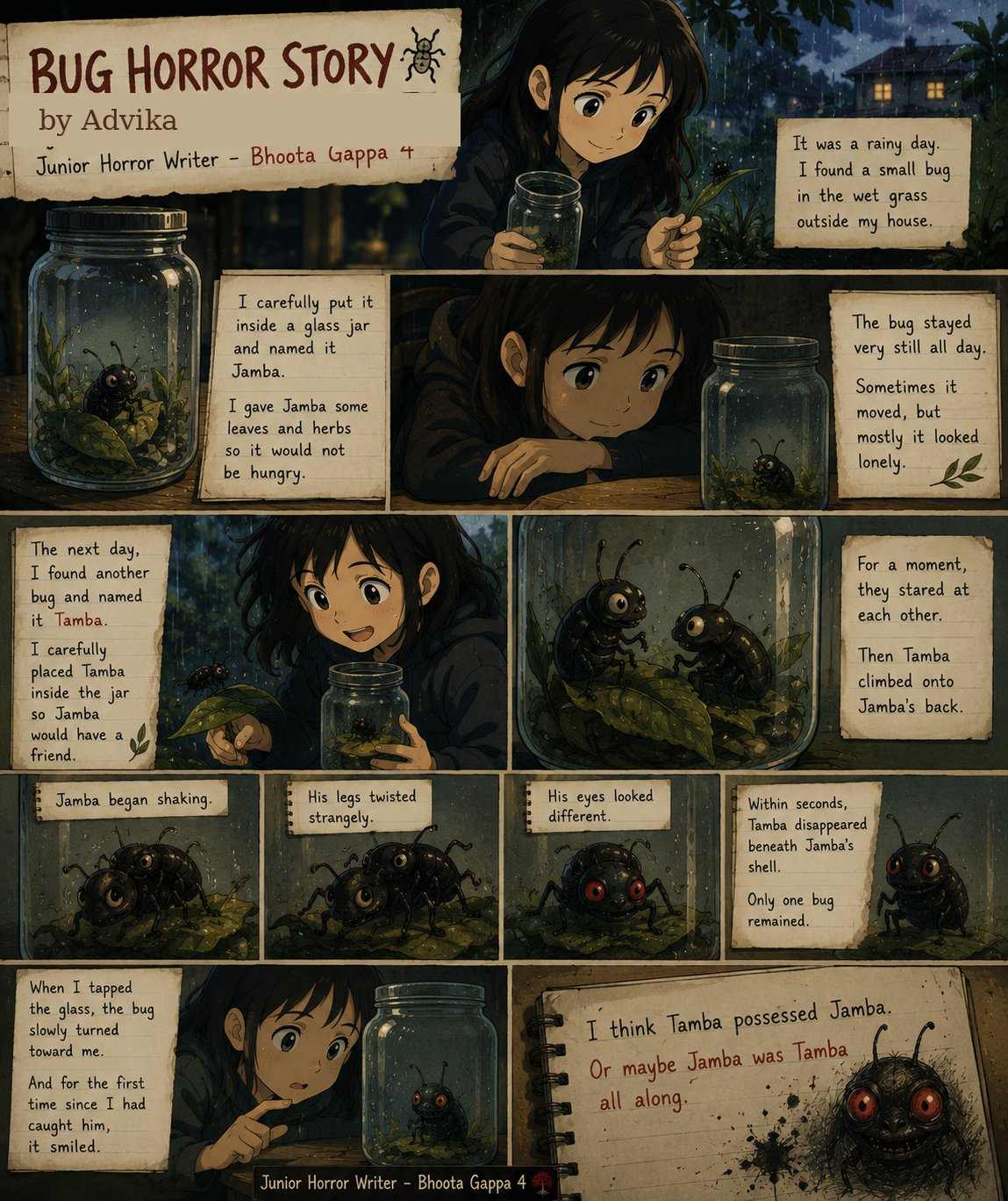 Bug Horror — an illustrated story by Advika, Junior Horror Writer